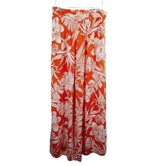 C & C California, Palazzo Pants Size Small Orange & White Floral Tropical Print - Picture 1 of 16